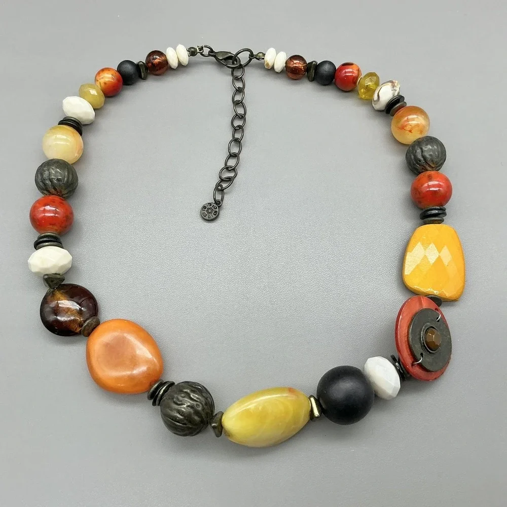 Necklace Chunky Beaded Multicolor Resin Statement Lobster Clasp Adjustable Boho